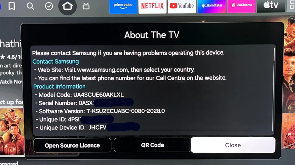 Comment trouver le numéro de série d'une TV Samsung