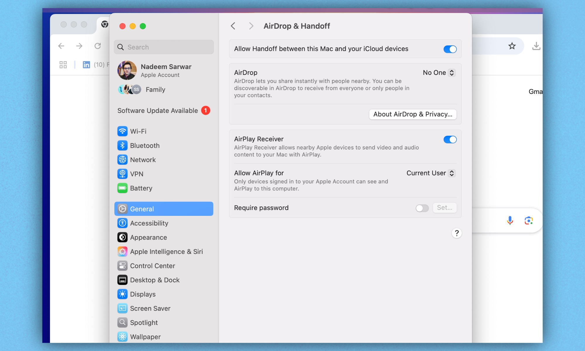 Paramètres d'Apple AirPlay sur un Mac.