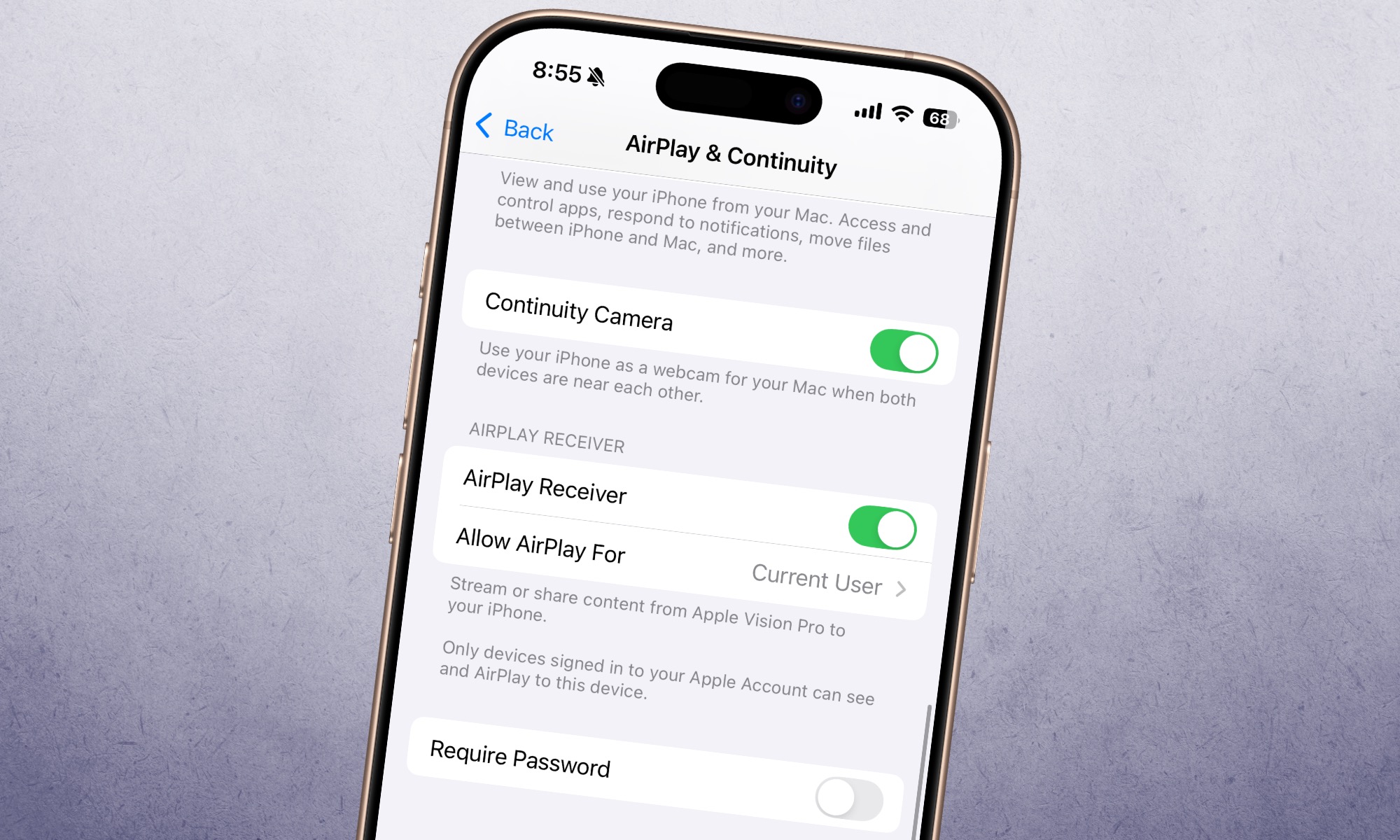 Paramètres d'Apple AirPlay sur un iPhone.