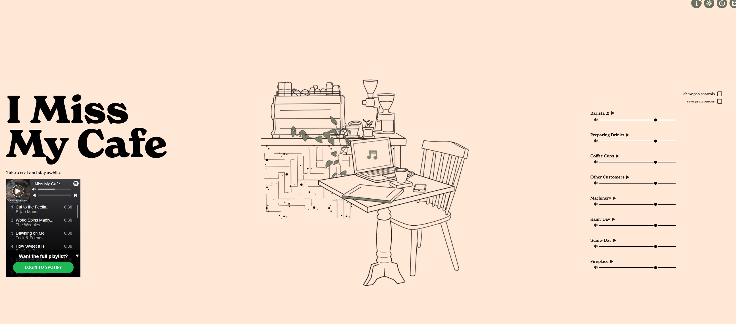 A screenshot of I Miss My Cafe.