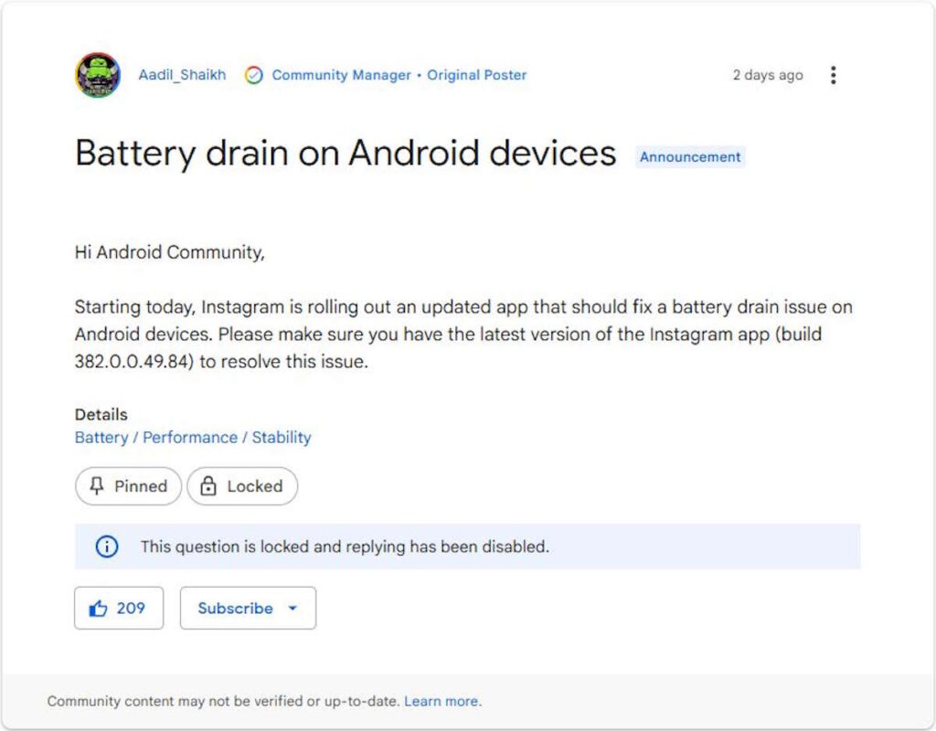 Alerte de Google ! La mise à jour d'Instagram résout enfin le problème de batterie sur Android 3 Instagram Android Google batterie