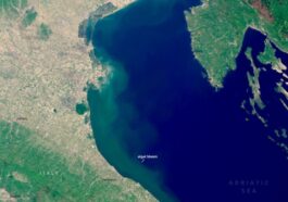 Image du satellite Copernicus Sentinel-3 acquise le 2 mai 2025 montrant la prolifération d'algues affectant le centre-nord de l'Adriatique / Crédit : Copernicus UE