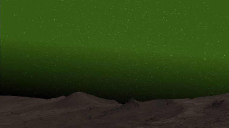 Pour la première fois, une aurore visible a été observée dans le ciel de Mars : elle est verte comme sur Terre 1 Aurora verte su Marte, illustrazione di un artista. Credit: (NASA/JPL-Caltech/Cornell Univ./Arizona State Univ.– EW Knutsen)