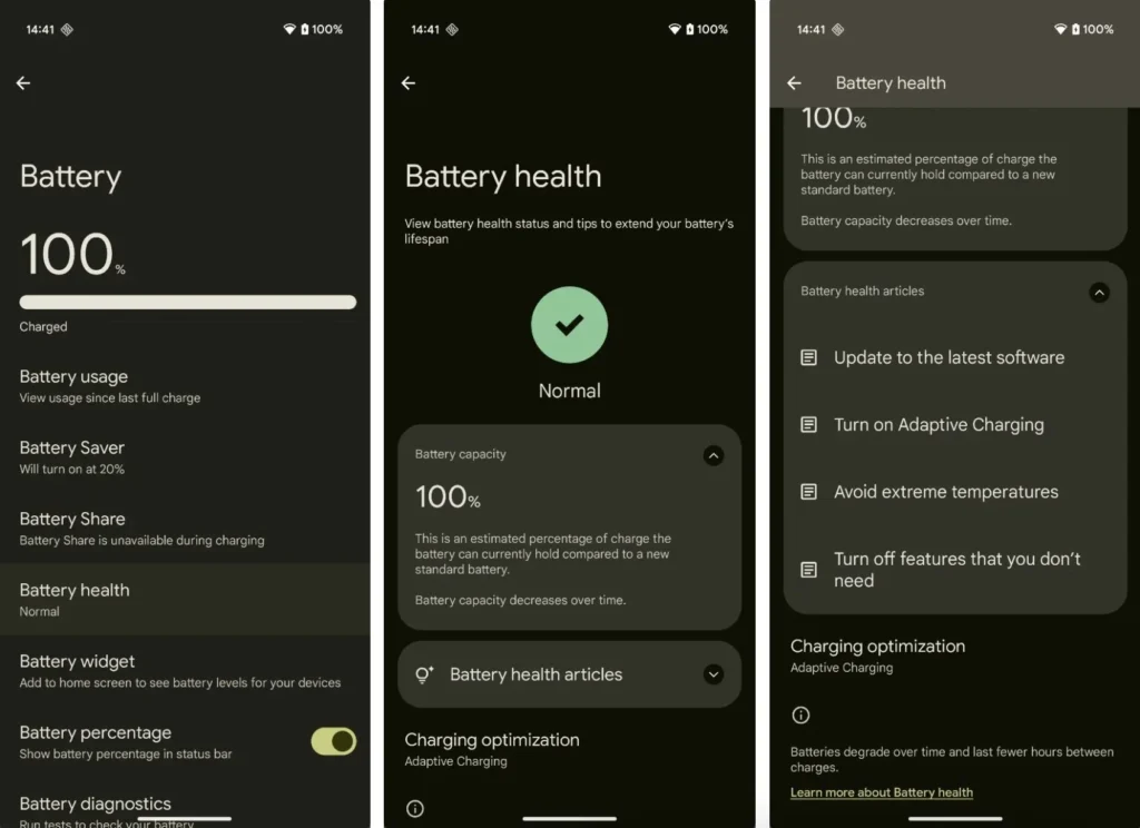 Android batterie Pixel santé