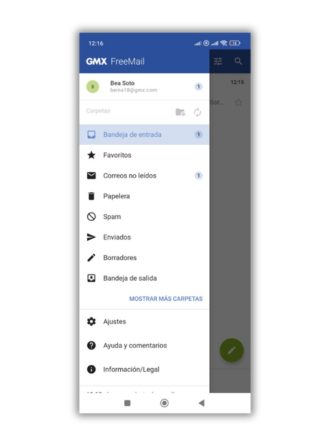 Le futur du courrier électronique sur les mobiles ne dépend pas de Gmail, ses alternatives les plus marquantes se démarquent 5 menu correo aplicacion gmx
