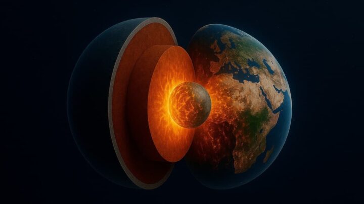 Plus de 99 % des réserves d'or sont hors de portée de l'humanité 4 Illustration de la structure de la croûte terrestre, montrant le noyau interne métallique surchauffé au centre, suivi du noyau externe solide, du manteau rocheux et de la croûte fine vers la surface. Crédit : OpenAI, via University of Göttingen