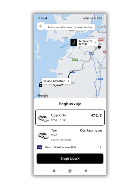 demande uber aéroport vigo galice