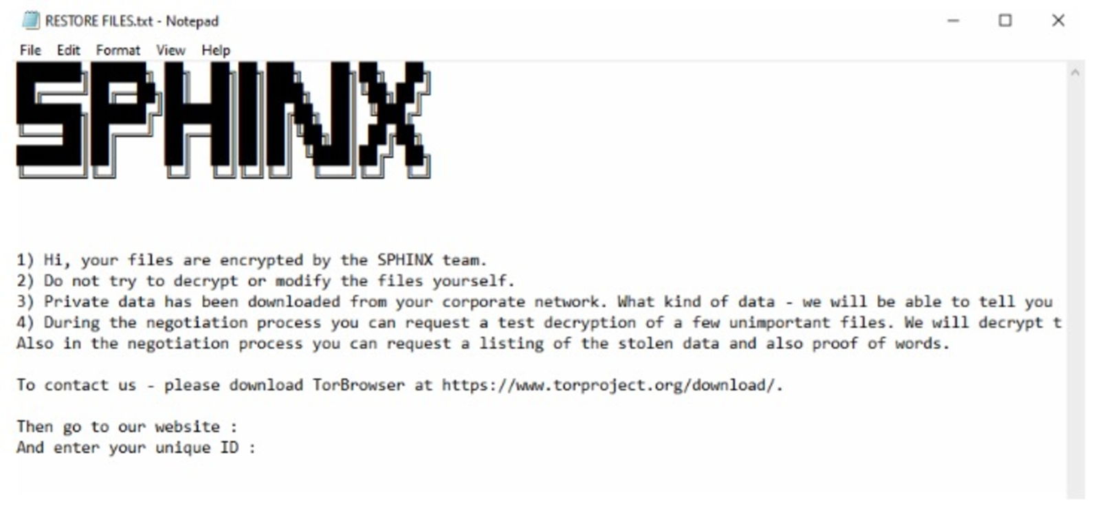 Anubis, le malware qui détruit vos données de manière irrécupérable 3 Sphinx et une note de rançon après une attaque par ransomware