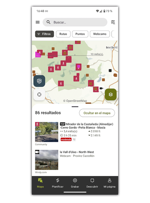 Trouver des itinéraires de randonnée avec Google Maps, Outdooractive et Wikiloc 6 Outdooractive mapa con rutas