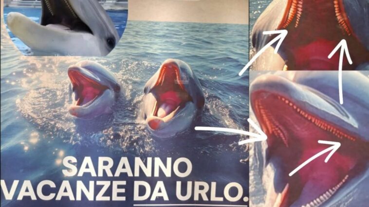 La publicité avec des dauphins dans le métro de Rome est incroyable : "Réalisée avec l'IA, ils ont des dents de requin" 1 Le cartel publicitaire à la métro de Rome. Crédit : Andrea Bonifazi / Scienze Naturali