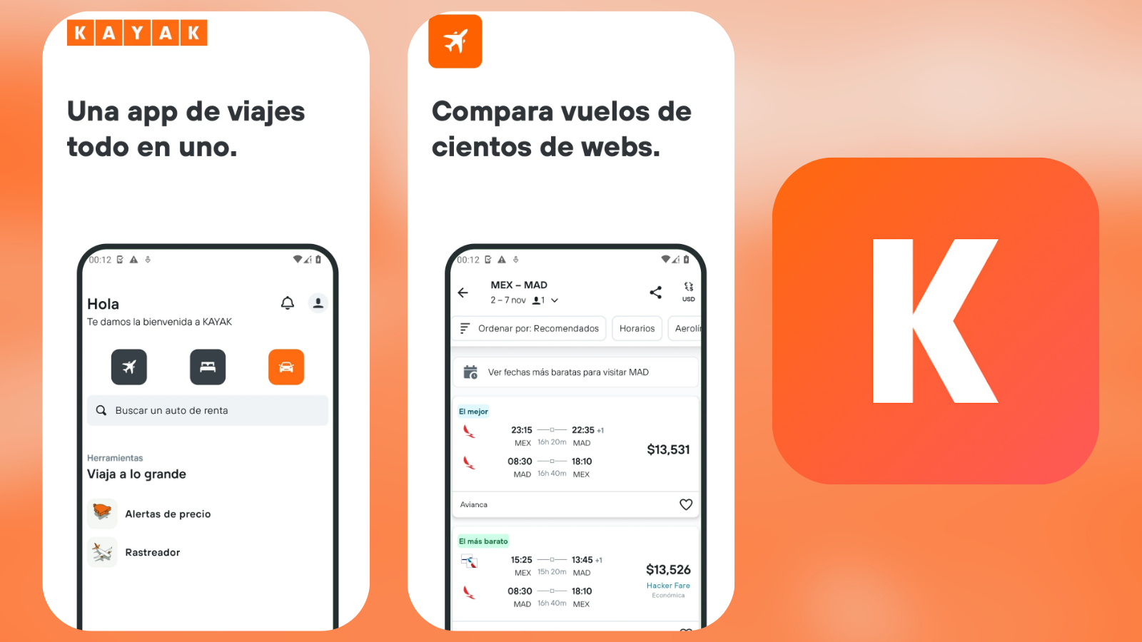 Ma valise à main voyage gratuitement, le truc des compagnies aériennes pour vous faire payer plus 2 Kayak app avec logos et présentation