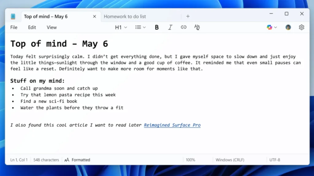 Microsoft transforme le Bloc-notes de Windows 11 et lui offre de nouvelles fonctionnalités captivantes 3 Bloco Notas Windows 11 Microsoft texto