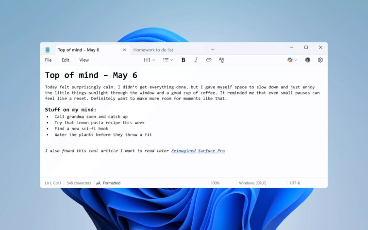 Notepad s'enrichit : mise en gras, italique et prise en charge du Markdown ! 1 Notepad S'enrichit : Mise En Gras, Italique Et Prise En