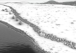 Représentation en 3D d'un long mur de pierre découvert au large des côtes allemandes, datant de l'âge de pierre. Crédit : Michał Grabowski