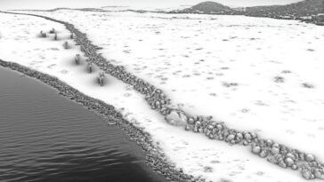 Struture en pierre mystérieuse de 11 000 ans dans la mer Baltique, les scientifiques déclarent : « C'était une piège » 1 Représentation en 3D d'un long mur de pierre découvert au large des côtes allemandes, datant de l'âge de pierre. Crédit : Michał Grabowski