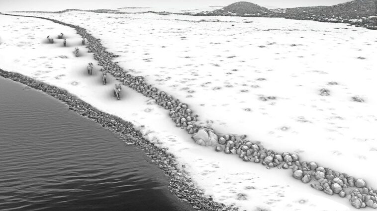 Struture en pierre mystérieuse de 11 000 ans dans la mer Baltique, les scientifiques déclarent : « C'était une piège » 1 Représentation en 3D d'un long mur de pierre découvert au large des côtes allemandes, datant de l'âge de pierre. Crédit : Michał Grabowski