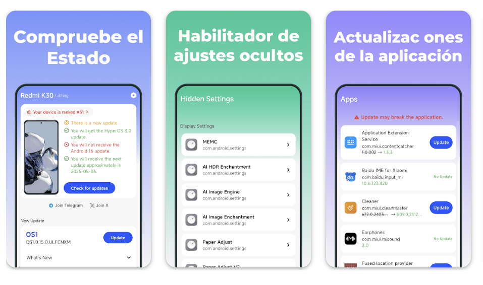 Trouver la dernière mise à jour de HyperOS pour votre Xiaomi est facile grâce à cette application 3 Captures de HyperOS Updater.