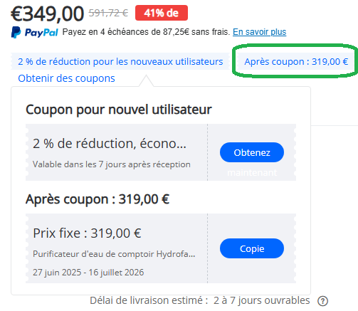 Hydrofast W100 : Enfin le purificateur d'eau qu'on attendait dans notre cuisine 6 Coupon 2