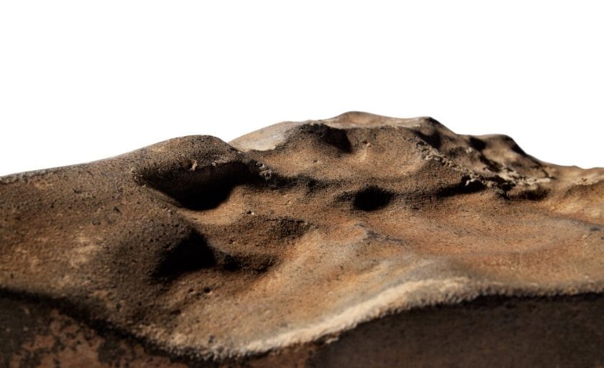 Détail de la surface fondue de NWA–16788. Crédit : Sotheby’s