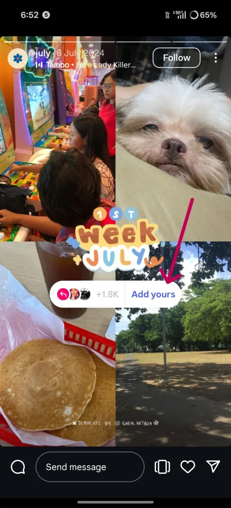 adding templates in instagram profile