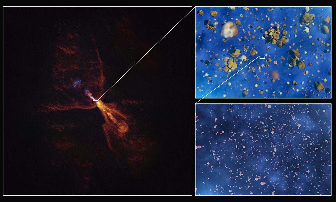 Comment se forment les planètes : le premier souffle fascinant observé au cœur d'Orion 3 La région dans laquelle le monoxyde de silicium se condense en silicates solides. Crédit : ESO / L. Calçada / ALMA (ESO/NAOJ/NRAO) / M. McClure