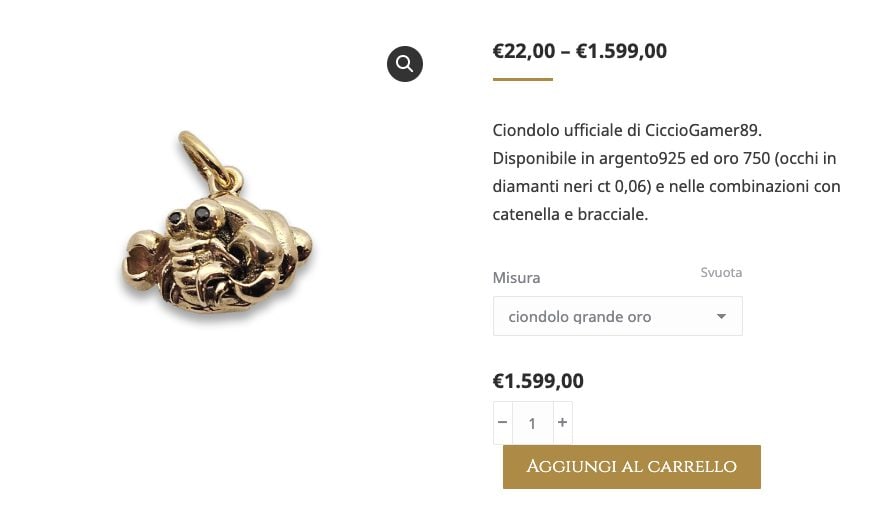 Comment fonctionne l'empire de Cicciogamer, le youtubeur qui a lancé un restaurant et cinq boutiques 3 FANPAGE | Le pendentif en or avec des diamants noirs est le plus cher de la collection de bijoux de Cicciogamer89