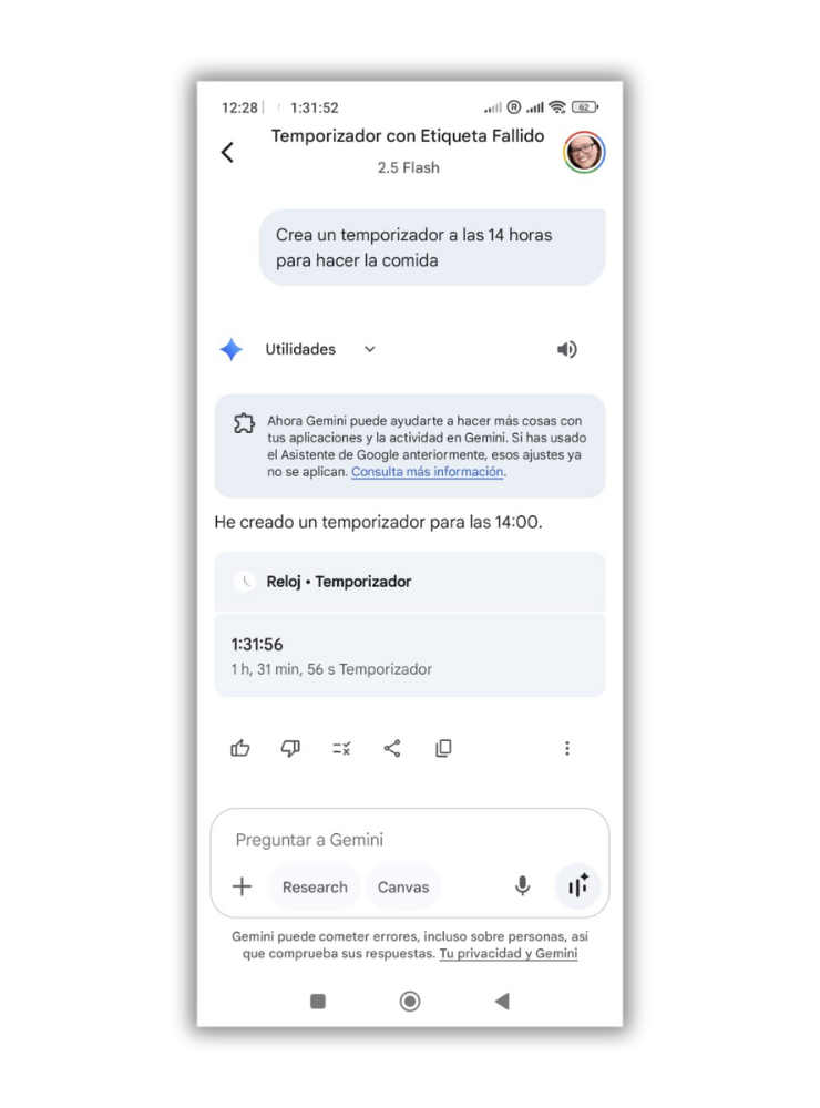 créer un minuteur gemini app mobile