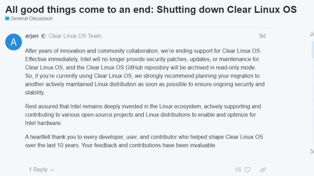 Intel met fin à Clear Linux OS : la distribution optimisée pour ses processeurs passe en lecture seule sur GitHub 3 Intel Clear Linux distro