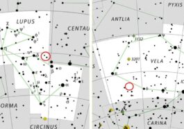 Deuxième étoile explosée en quelques jours, une incroyable coïncidence astronomique désormais visible depuis la Terre 10 Positions approximatives (cercles rouges) de la nova V462 Lupi, dans la constellation du Loup (à gauche), et de la nova V572 Velorum, dans la constellation des Voiles (à droite) / Crédit : IAU/SkyTelescope/Wikipedia