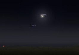 Le baiser entre la Lune et Saturne dans la nuit du 15 au 16 juillet 2025. Crédit : Stellarium