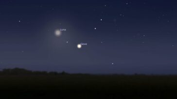 Le baiser de la Lune à Jupiter entre le 22 et le 23 juillet : découvrez à quelle heure l'admirer dans le ciel 25 L’incontro entre la Luna e Giove all’alba del 23 luglio. Crédit : Stellarium
