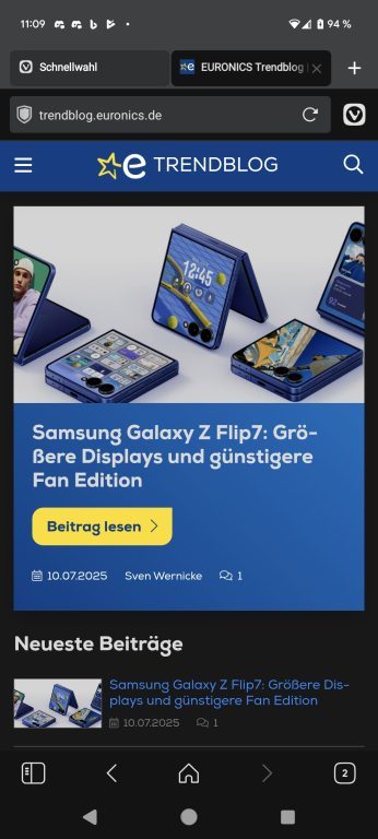 Marre de Chrome et Safari ? Vivaldi (navigateur europeen) mise tout sur la confidentialité 10 Affichage de sites sur Vivaldi sur smartphone