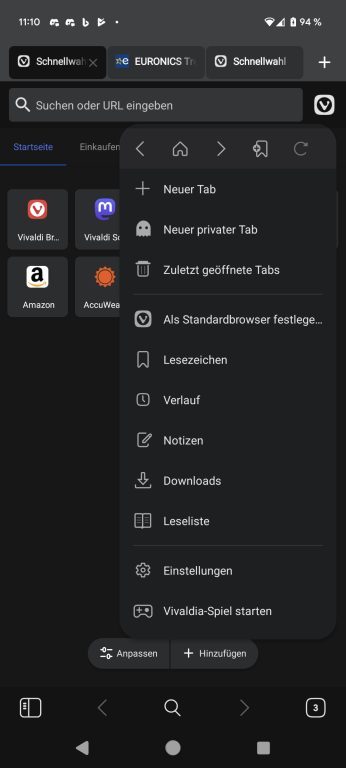 Marre de Chrome et Safari ? Vivaldi (navigateur europeen) mise tout sur la confidentialité 11 Tableau de bord de Vivaldi sur téléphone