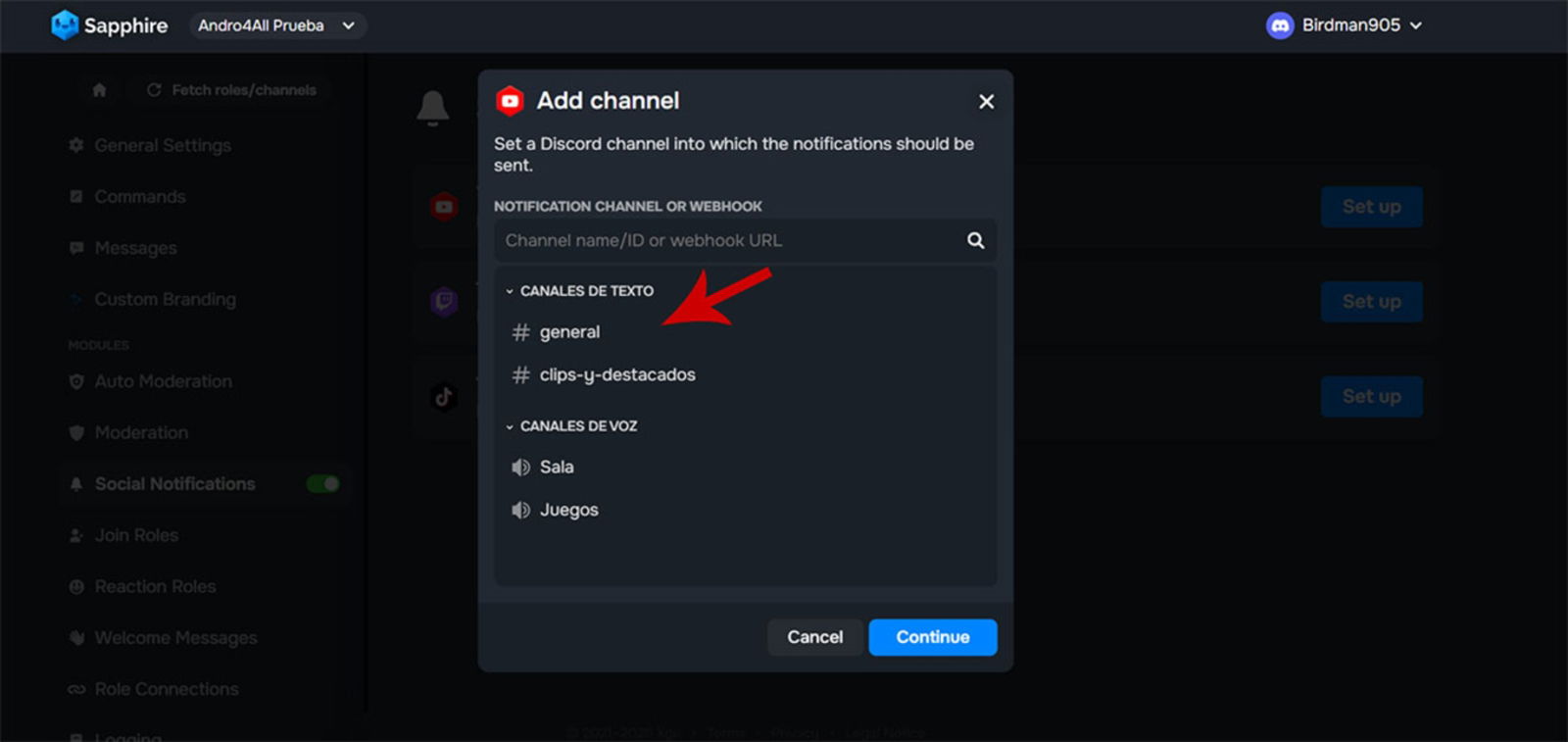 Comment paramétrer des notifications automatiques de réseaux sociaux sur Discord étape par étape 9 Choisir un canal sur Discord