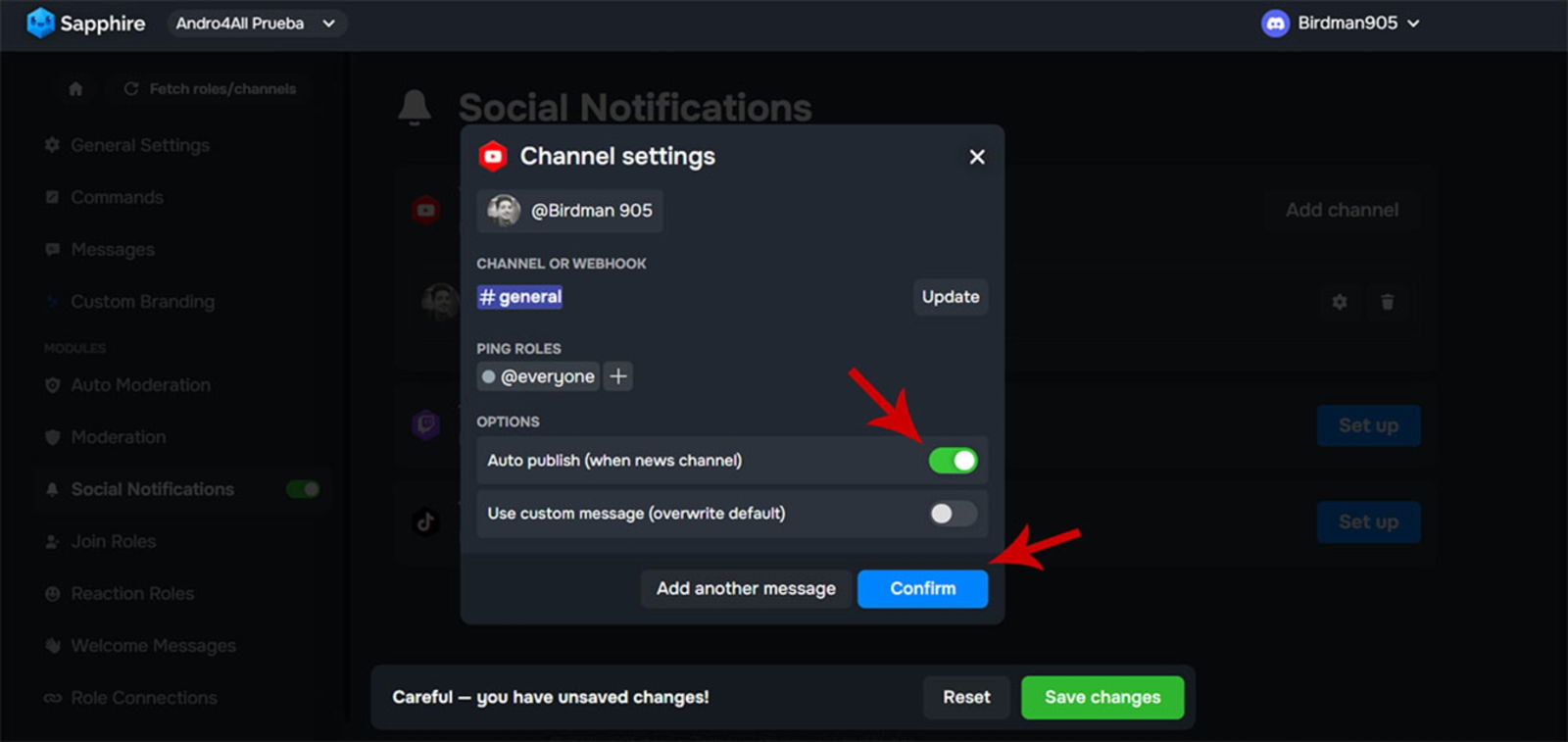 Comment paramétrer des notifications automatiques de réseaux sociaux sur Discord étape par étape 12 Sauvegarder les changements