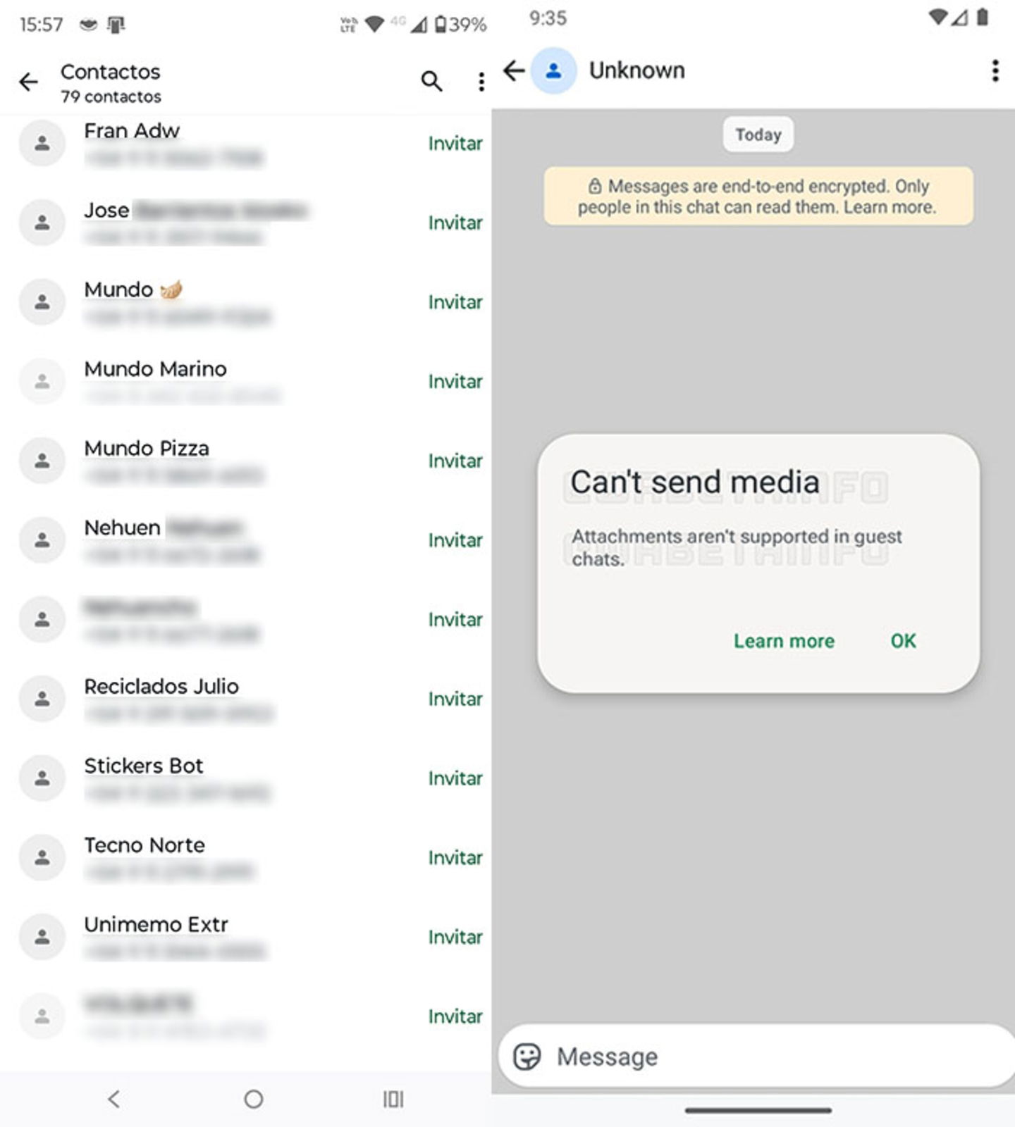 WhatsApp prépare une nouveauté : discutez avec des utilisateurs non abonnés 3 WhatsApp Chats invités