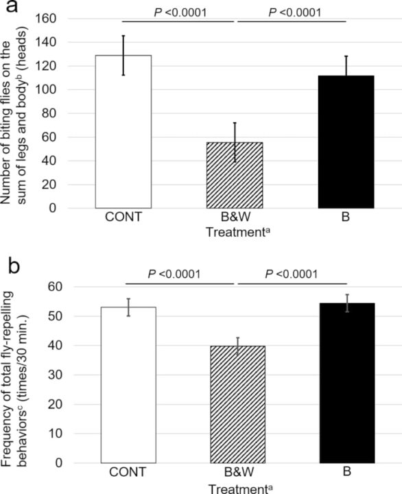 Pourquoi des scientifiques ont-ils peint des vaches avec des rayures de zèbre ? 5 Nombre de mouches sur les pattes et le corps des vaches expérimentales.