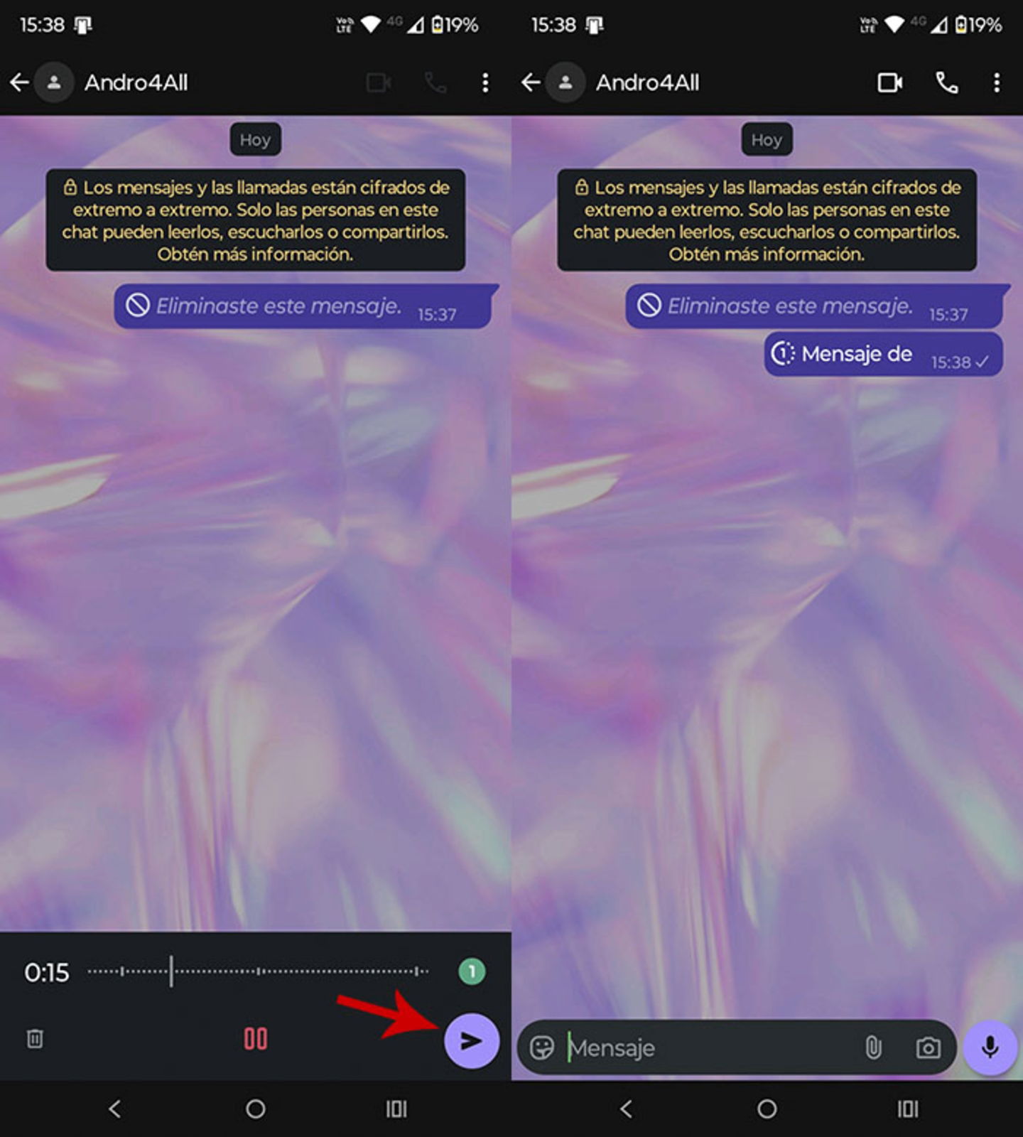 Comment partager des photos et des audios éphémères sur WhatsApp 7 Envoyer une note vocale temporaire sur WhatsApp