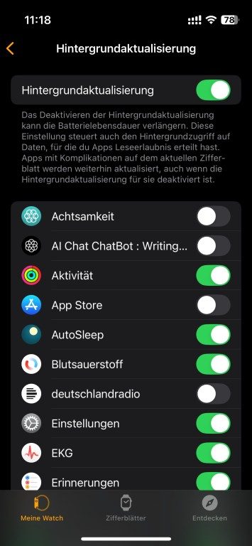 Attention ! Ces applications vident la batterie de votre Apple Watch 5 Apple Watch Hintergrundaktualisuerung