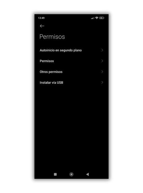 Menu autorisations des applications