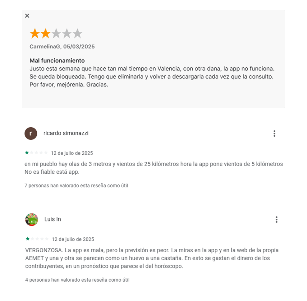 Le pire que l'AEMET a fait n'apparaît pas dans les actualités 3 Opinion app AEMET informacion