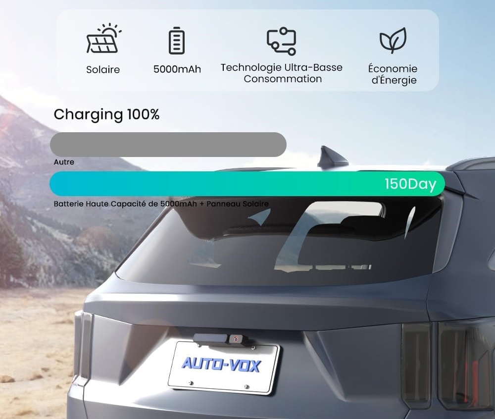 Caméra de recul solaire AUTO-VOX : Installation en 2 minutes, fini les angles morts ! 5 Auto Vox Solar 3a Plus Camera De Recul Autonomie