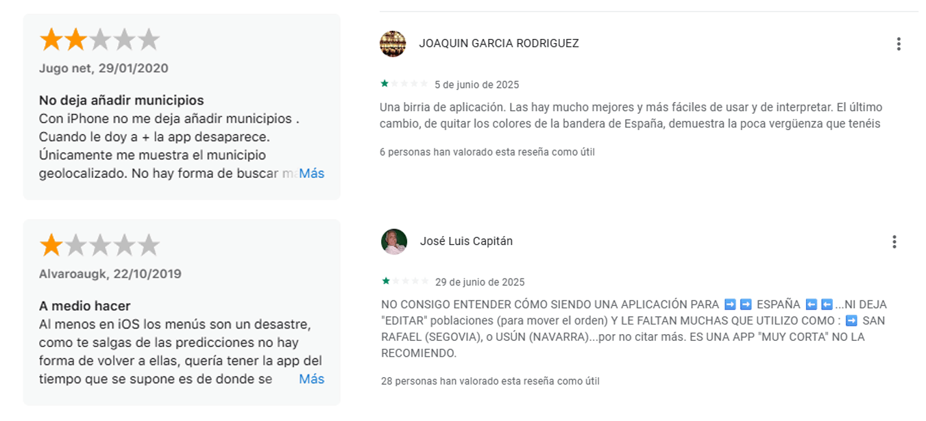 Le pire que l'AEMET a fait n'apparaît pas dans les actualités 2 Critiques app AEMET