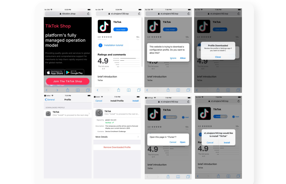 Problème sur TikTok Shop : des arnaqueurs ont créé de fausses boutiques avec des malwares pour voler vos économies 2 fausses boutiques tiktok shop