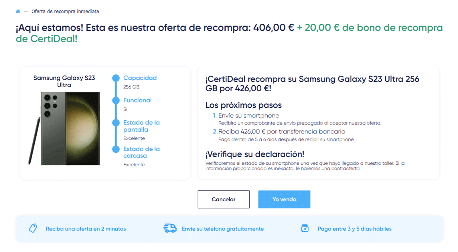 Vous avez un Samsung Galaxy S23 ? Vous pourriez obtenir jusqu'à 426 euros pour lui 2 Offre achat S23 Ultra certideal