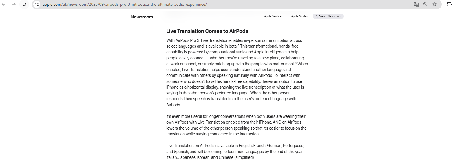 Très bien Apple : tu me fais payer plus pour les AirPods Pro 3 et tu m'empêches d'utiliser le nouvel outil de traduction 3 Live Translation de lo AirPods Pro 3 (1)