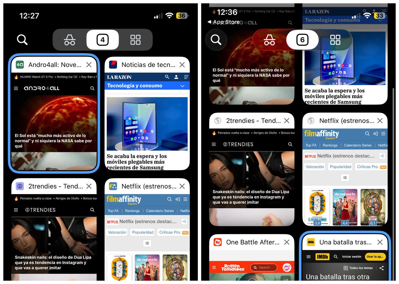La première application Google qui adopte le design Liquid Glass d'iOS 26 3 Les onglets de Chrome avant et après le redesign