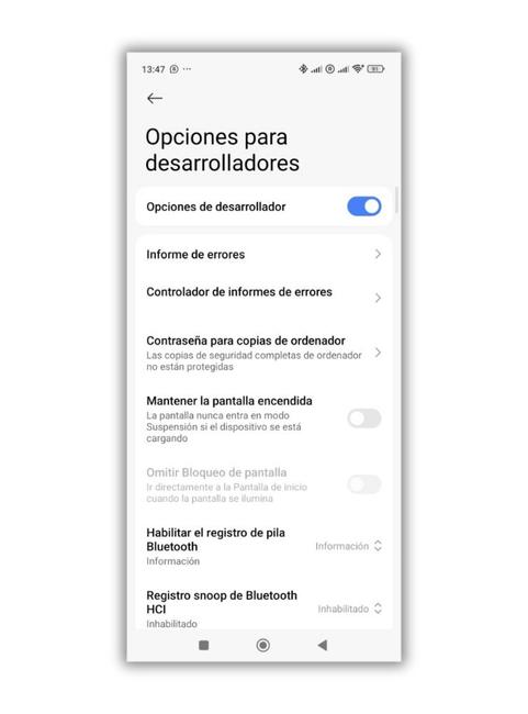 opciones desarrolladores android