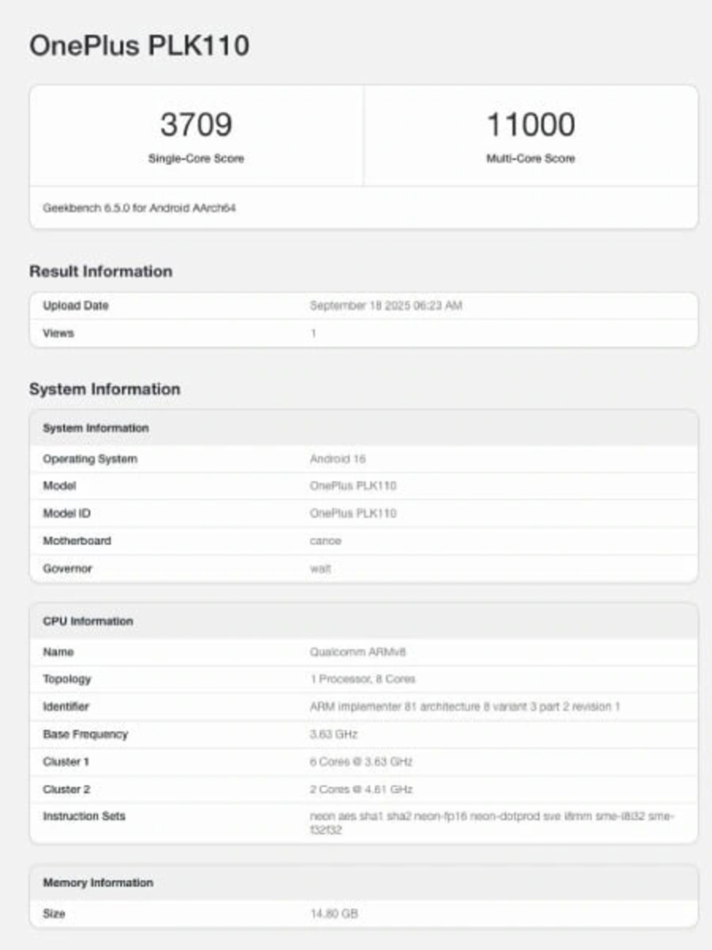 Le OnePlus 15 refait une apparition sur Geekbench avec le Snapdragon 8 Elite Gen 5 3 Le OnePlus 15 passe de nouveau par Geekbench et se vante de son Snapdragon 8 Elite Gen 5