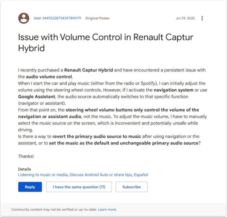 Nouveau problème sur Android Auto impactant le contrôle du volume de la musique et de la navigation 1 Nouveau problème sur Android Auto impactant le contrôle du volume de la musique et de la navigation